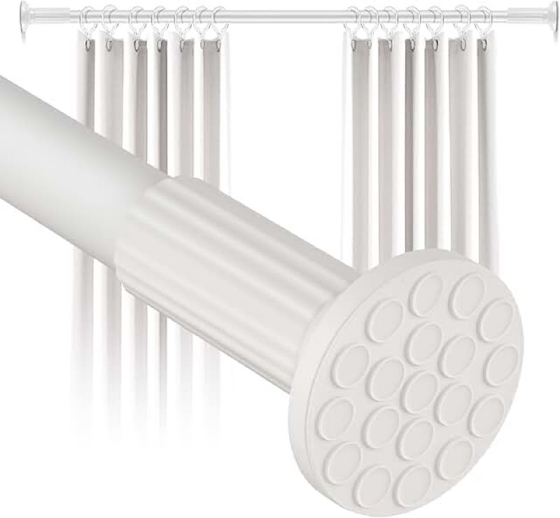 tension curtain rod no drilling 51–168in(14ft), extra long curtain rod for windows outdoor patio, adjustable heavy duty tension rod shower curtain rod for bathroom renter friendly, never rust, white