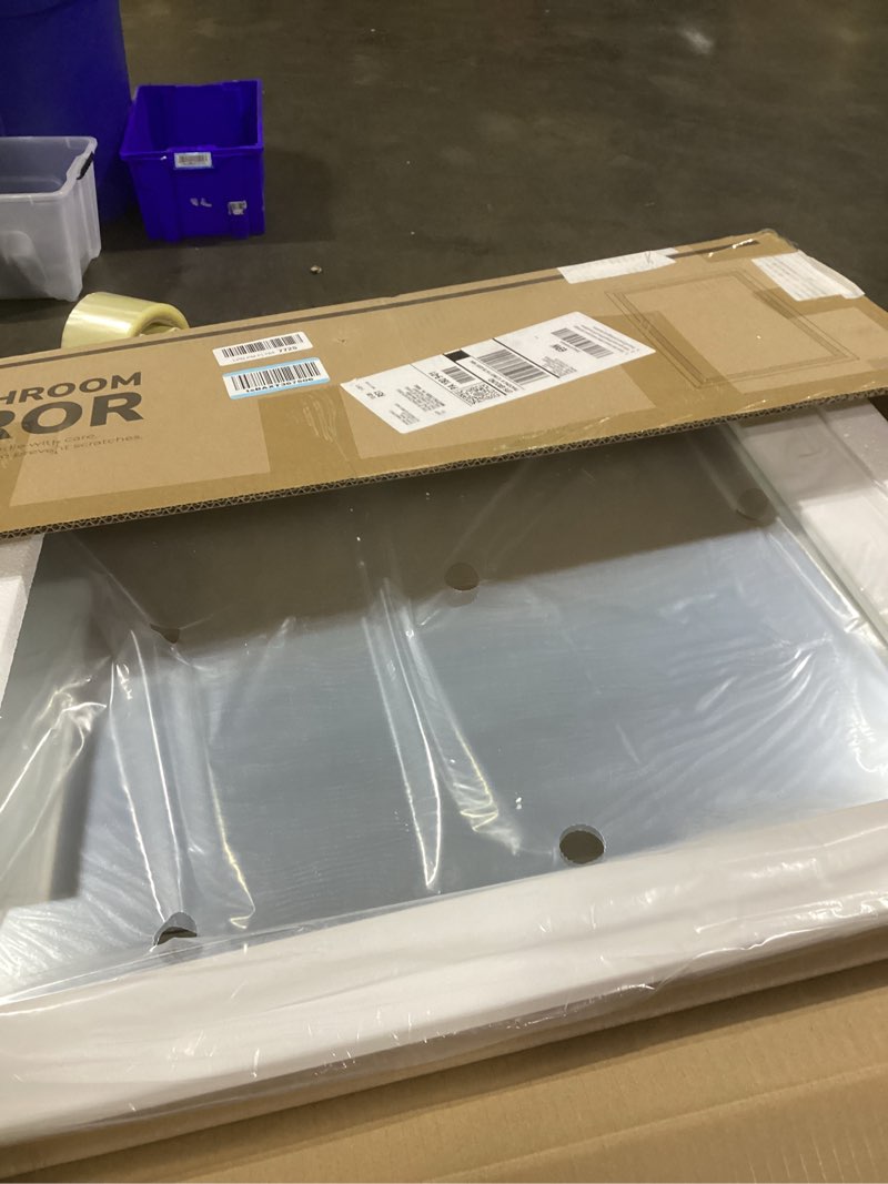Condition photo showing Good Condition for (similar to)white wood effect framed wall mirror, 22x30 rectangle mirror, anti-desilvering tempered glass, sustainable& sturdy frame, farmhouse mirror, anti-rust, 3min fast setup for bathroom living room white wood 30\"l x 22\"w