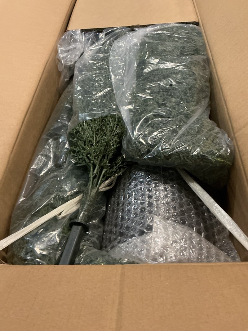 Condition photo showing Good Condition for 5ft artificial cedar topiary trees 2 set, realistic fake cypress tree tall faux pine shrubs plants artificial cypress trees for home offices porch decor cedar topiary trees 5ft