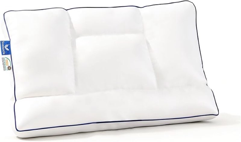 Goose Down Pillows for Sleeping Cervical Neck Pain Relief Soft Cotton Cover Ergonomic Multifunctional Partition Side Back Stomach Sleepers Thin Flat Bed Pillow (1, 16.5x26 Inch)