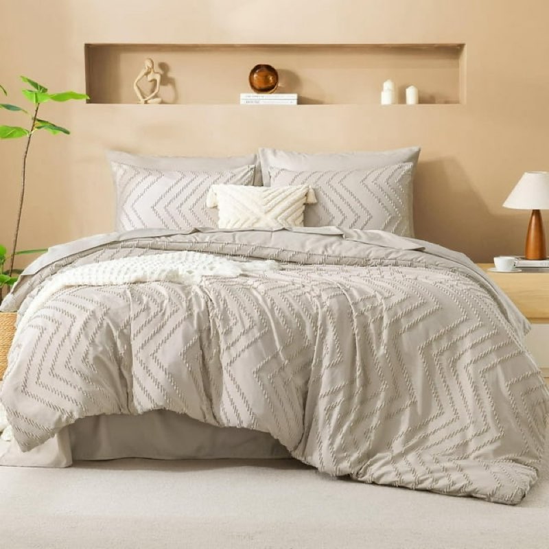 litanika king size comforter set with sheets beige - 7 pieces bed in a bag king chevron tufted boho 