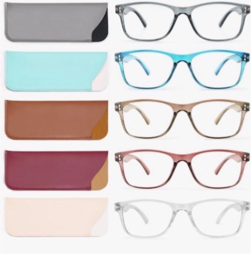 Reading Glasses Blue Light Blocking, Computer Glasses for Women Men, Fashion Square Eyeglasses 5 Pairs
