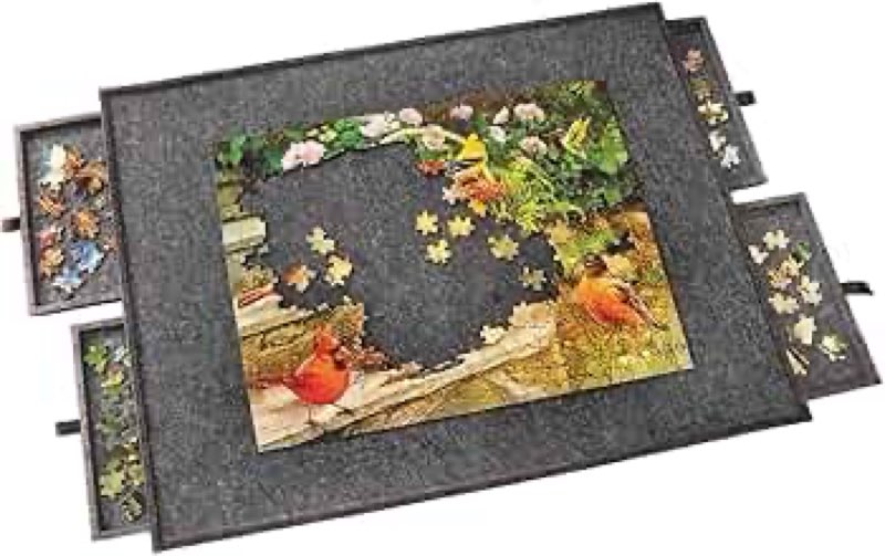 bits and pieces lightweight jigsaw puzzle board with drawers, 30" x 23" - 3.5 pounds low weight felt