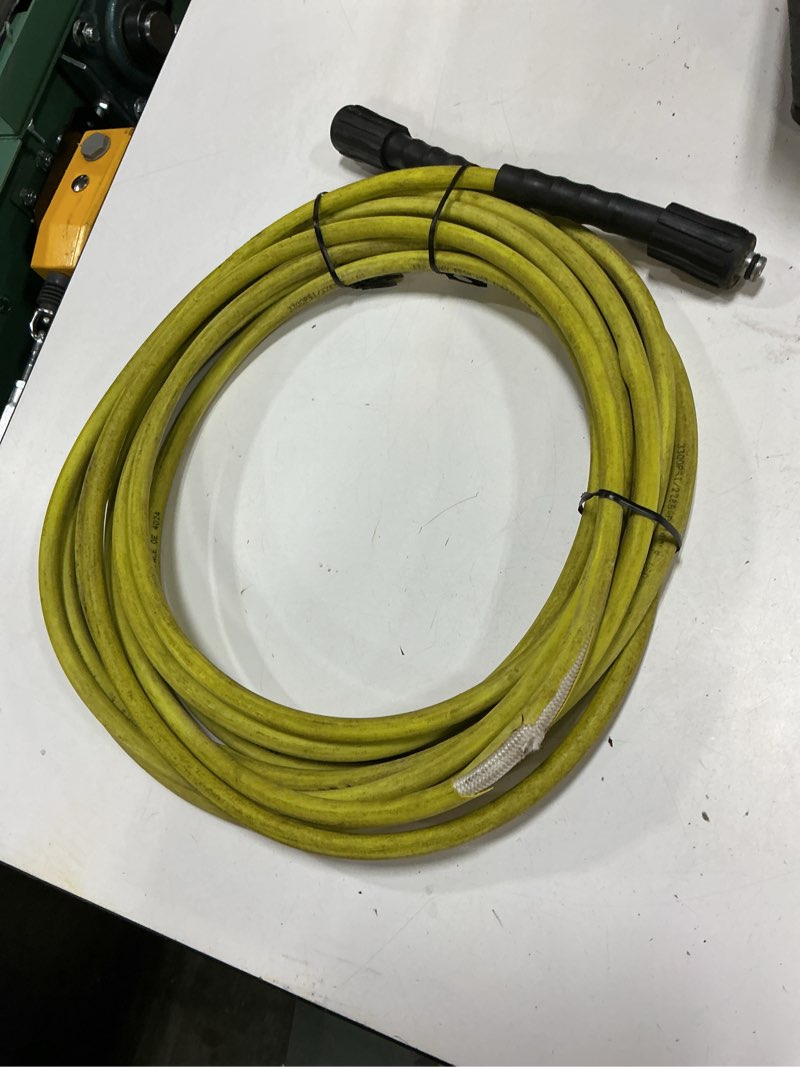Condition photo showing As Is for pressure washer hose with m22 fittings, fits ryobi pressure washe,greenworks pressure washe,1/4 in. x 35 ft
