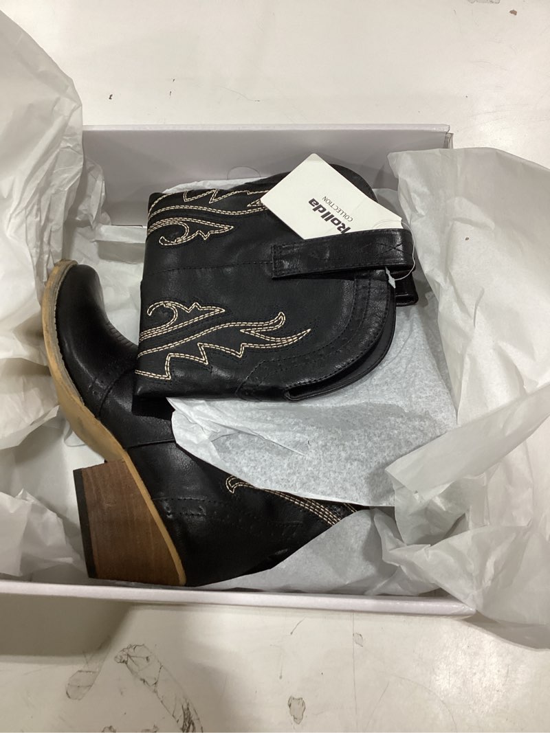 Condition photo showing Good Condition for hisea rollda cowboy boots for women, cowgirl boots, comfortable western boots with pointed toe stitched embroidery for country concert dancing wedding traveling daily outfits 9 black