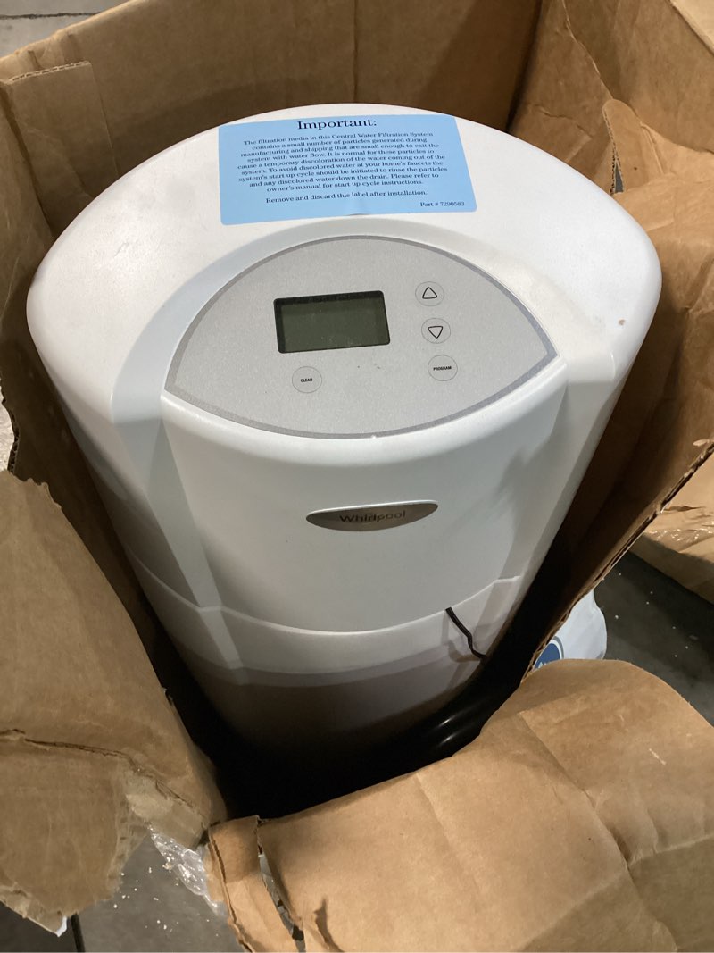 Condition photo showing As Is for whirlpool 3.4-gpm charcoal soft water whole house water filtration system