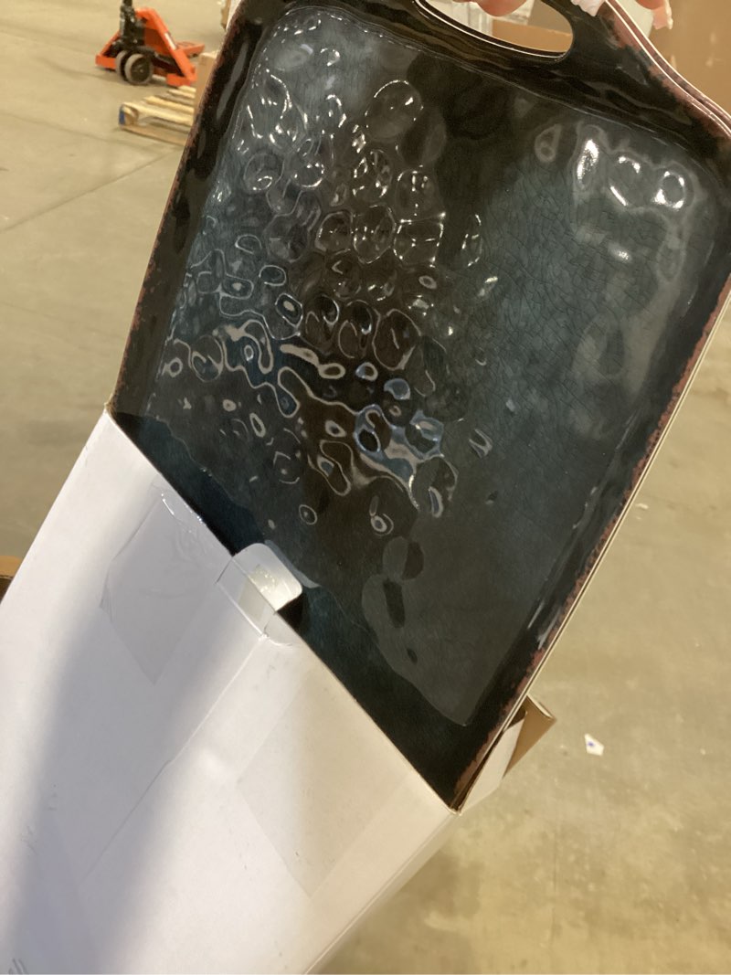 Condition photo showing Good Condition for tp large serving trays with handles, 19" x 12" melamine serving platters for food, turkey, set of 2 rectangular trays for party, retro black 19" x 12" retro black