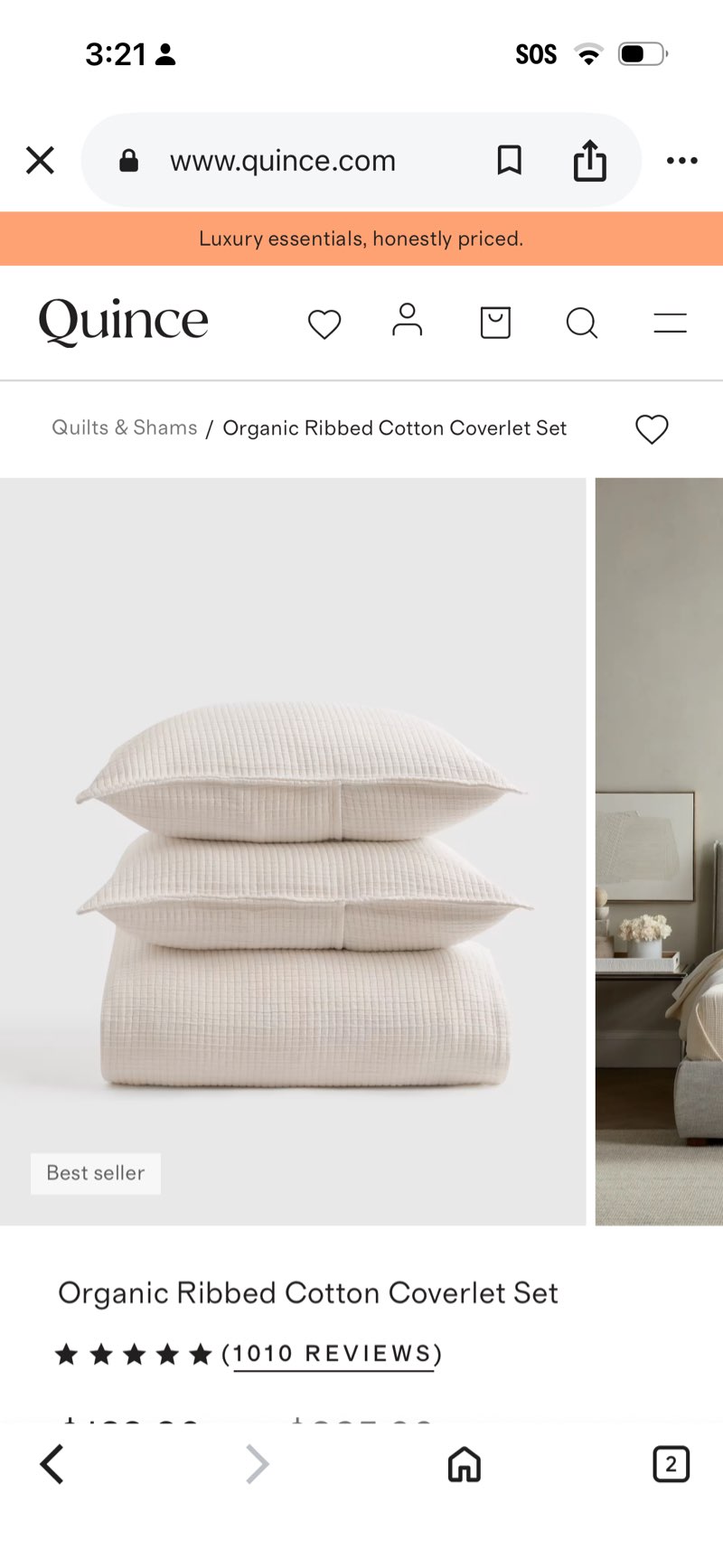 Organic Ribbed Cotton Coverlet Set Full/Queen