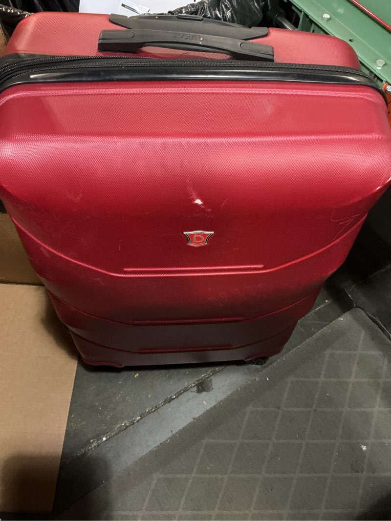 Condition photo showing As Is for dukap zonix luggage with spinner wheels | durable lightweight hardside suitcase, spacious travel bag with handle and trolley | 30 inch large checked luggage | wine