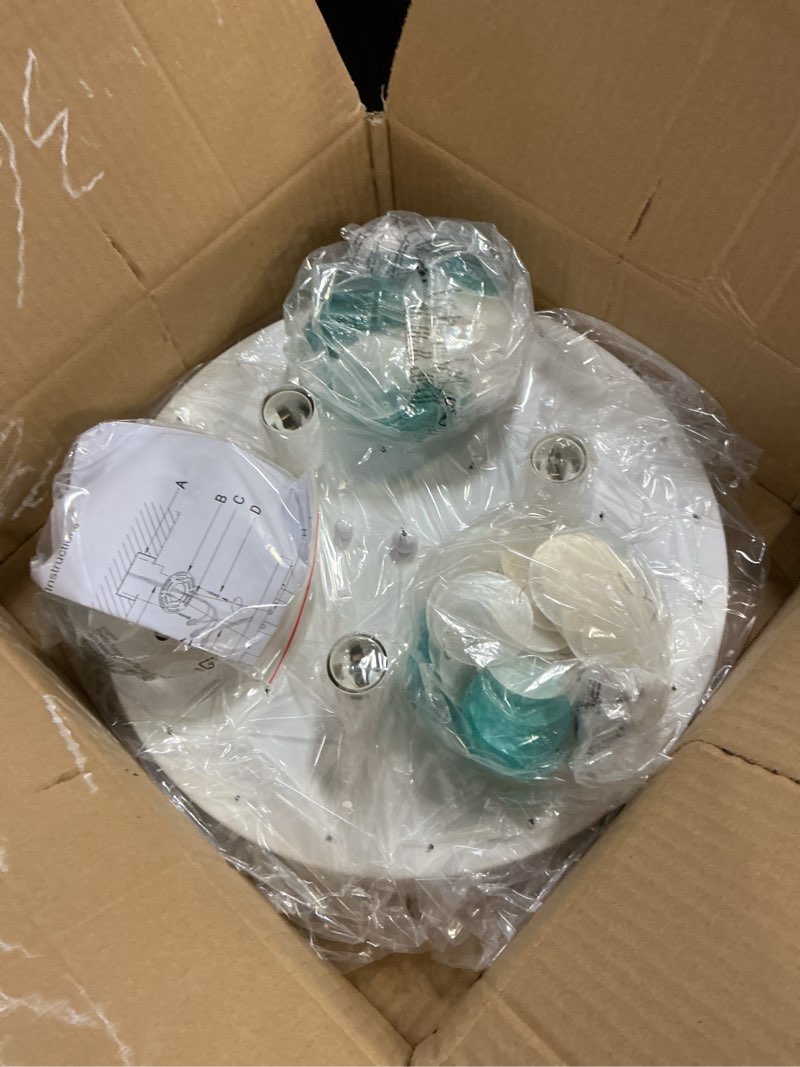 Condition photo showing Good Condition for 13.8" capiz shell ceiling light fixtures 3 lights boho shells flush mount light for bedroom, kitchen island, bathroom, entryway, hallway, white and blue ocean blue