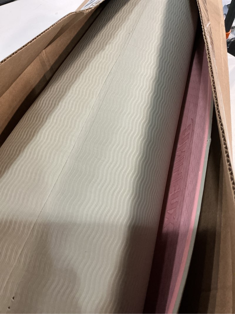 Condition photo showing As Is for yoga mat non slip, pilates fitness mats, eco friendly, anti-tear 1/4" thick yoga mats for women, exercise mats for home workout with carrying sling and storage bag 72"x24" parfait pink & gray