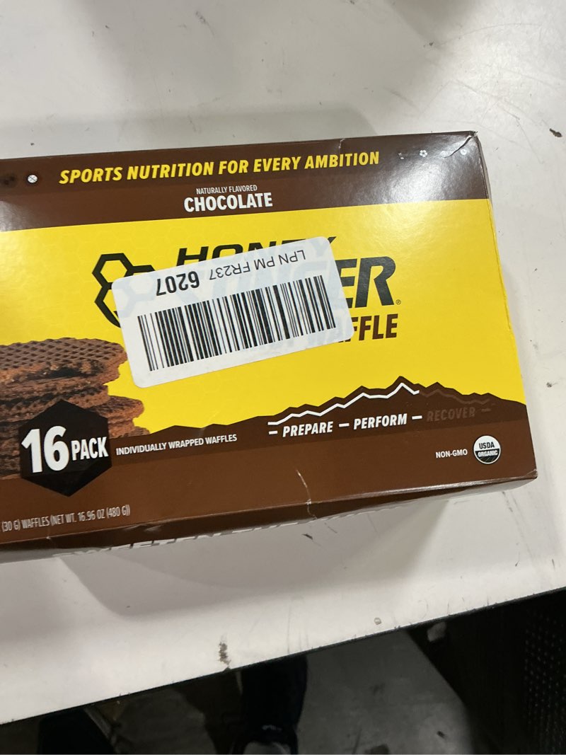 Condition photo showing New/Like New for Best by 10/01/26 Honey Stinger Organic Chocolate Waffle, Energy Stroopwafel for Exercise, Endurance and Performance, Sports Nutrition for Home & Gym, Pre and Post Workout, Box of 16 Waffles, 16.96 Ounce Chocolate 16 Count