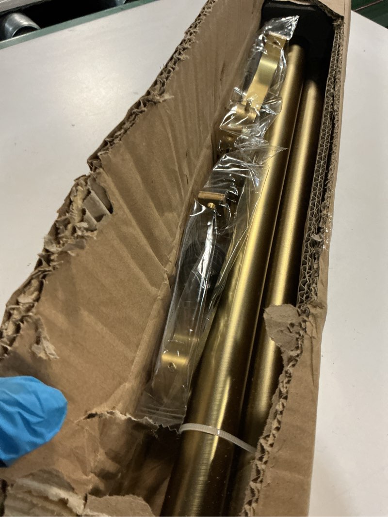 Condition photo showing Good Condition for Single Curtain Rods 72-144 Inches,1 inch Heavy Duty Adjustable Window Drapery Rod, Modern Round Decorative Windows Curtains Rods, Brushed Gold Brushed Gold 72-144"