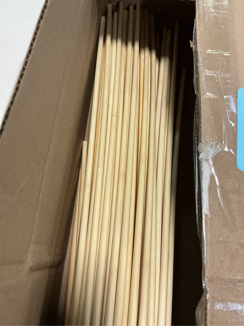 Condition photo showing As Is for betesine 24 inch bamboo marshmallow roasting sticks, 100 pack 6.3mm thick s’mores sticks for fire pit, campfire, bbq, hot dogs & camping, natural disposable bamboo bamboo - 24 inch