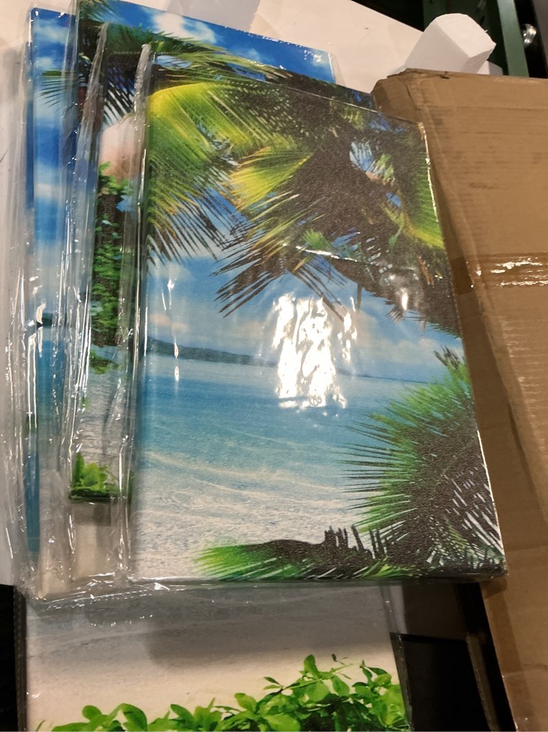 Condition photo showing New/Like New for pyradecor modern 5 panels blue sea beach pictures paintings on canvas wall art stretched contemporary landscape ocean canvas prints artwork for bedroom home decorations 10x16"x2pcs,10x20"x2pcs,10x24"x1pc