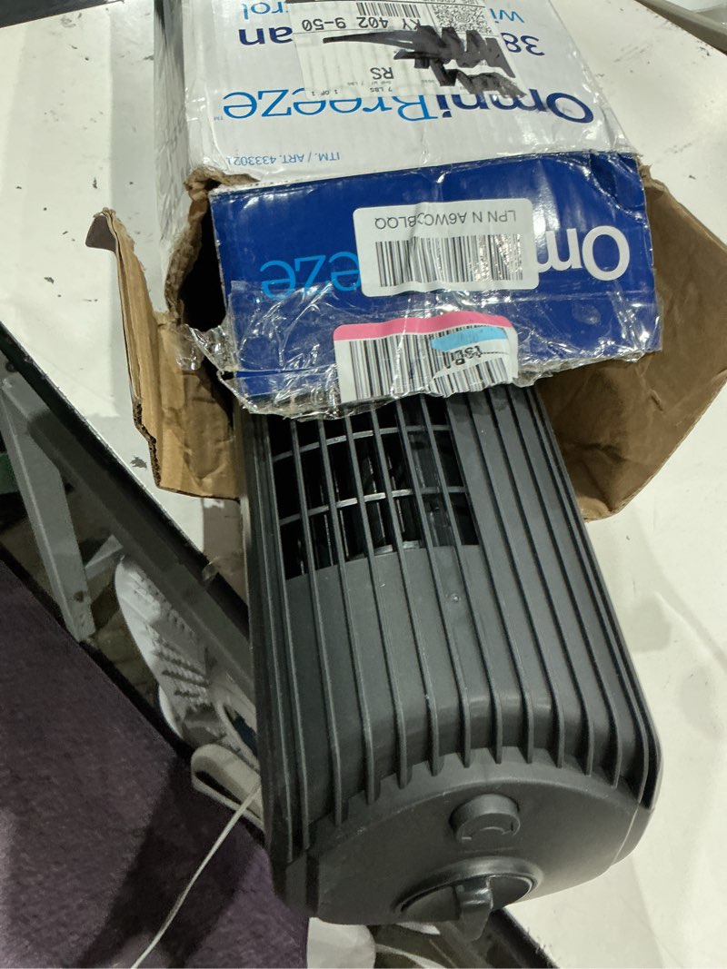 Condition photo showing As Is for omnibreeze tower fan with internal oscillation and wi-fi
