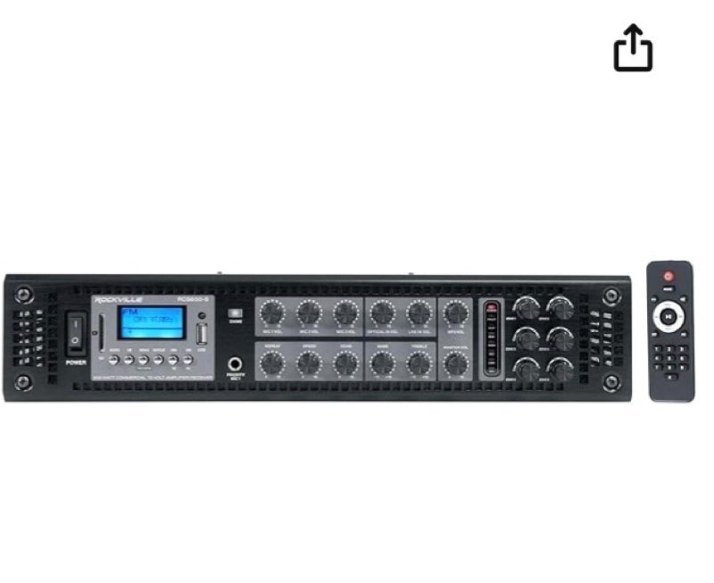 rockville rcs650-6 650 watt 6-zone 70v commercial amplifier, bluetooth, usb/sd/fm playback, rack-mou