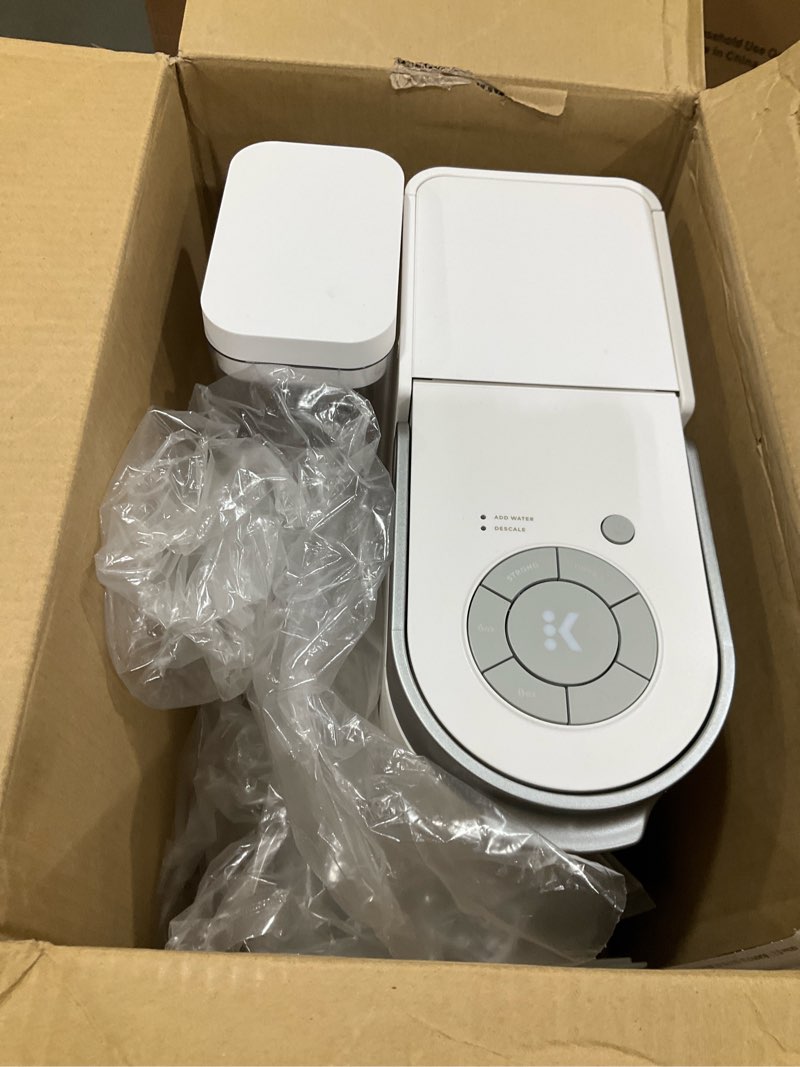 Condition photo showing As Is for keurig k-supreme single serve k-cup pod coffee maker, multistream technology, 4 brew sizes, 66oz dual-position removable reservoir, white white coffee maker