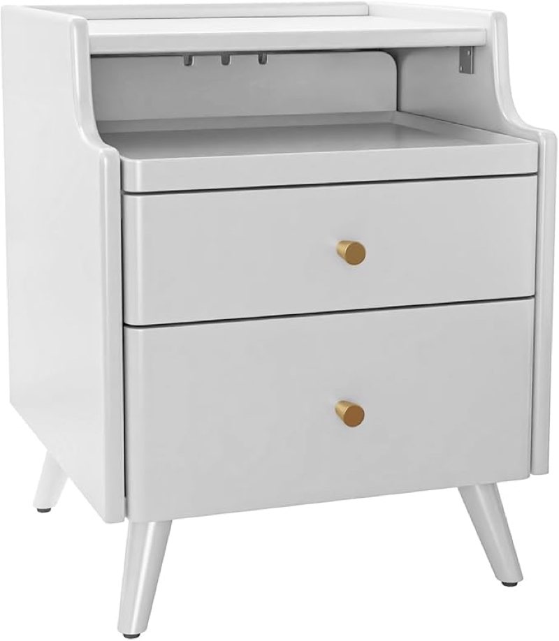 Solid Wood Nightstand, Nightstand with Drawers, Walnut Bedside Table for Bedroom, White, CTG003-40-CK-BS