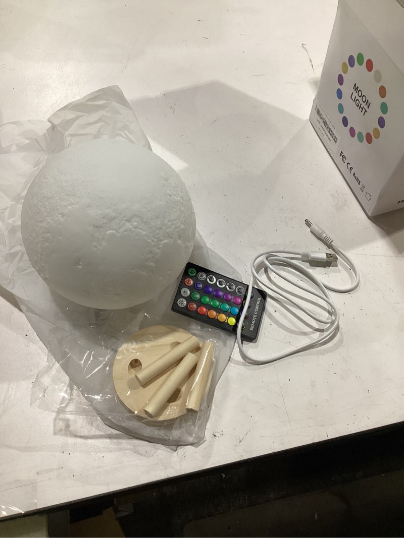 Condition photo showing Good Condition for moon lamp, 6 inch sliding control moon light, kids night light, 16 colors moon night light with unique stand,timing, room decor, birthday gifts for kid girls boys teens women friends lover white