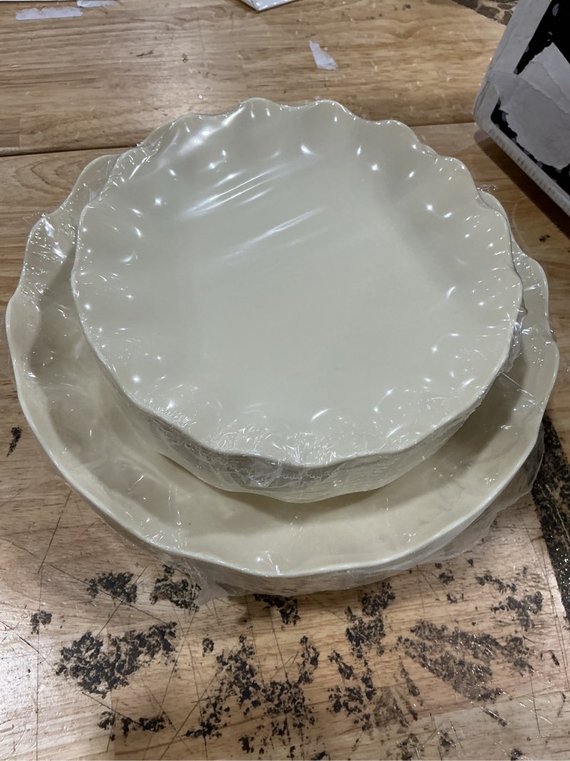 Condition photo showing New/Like New for liyh 24 pcs plastic plates reusable,unbreakable dinner plates, scalloped plastic plates, dishwasher safe,ivory plate sets perfect for parties, birthday, picnics, bpa free(12guests) 24(12 guests) 24 beige