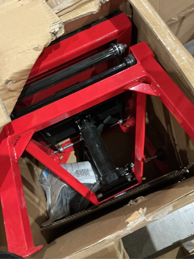 Condition photo showing Good Condition for 350 lbs heavy duty hydraulic motorcycle lift jack table foot operated atv dirt bike scissor stand with 4 wheels, hydraulic scissor jack lift hoist stand for motorcycle atv utv powersports