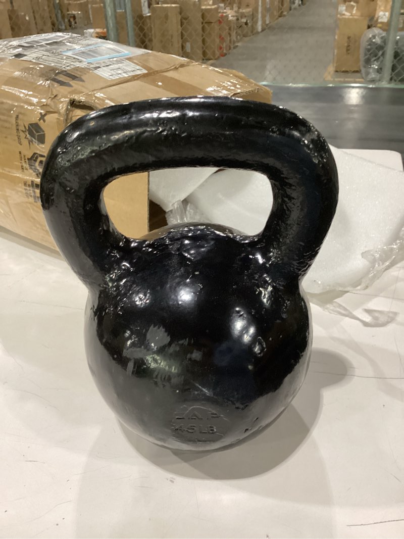 Condition photo showing As Is for amazon basics cast iron kettlebell 45 pounds