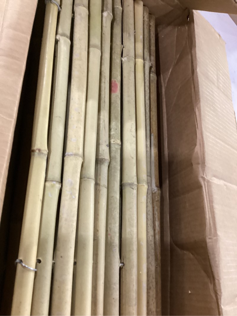 Condition photo showing As Is for forever bamboo natural bamboo fencing decorative rolled fence panel 1 in d x 2 ft h x 8 ft l natural 1 in d x 24 in h x 96 in l