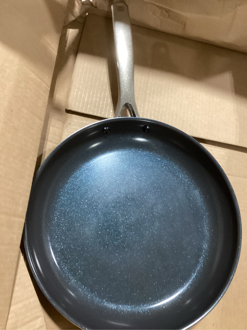 Condition photo showing As Is for Blue Diamond 12" Nonstick Frying Pan Skillet, Diamond Infused PFAS & PTFE-Free Ceramic Pot, Dishwasher & Oven Safe, Stay Cool Handle, Durable Non Toxic Metal Utensil Safe, Egg & Omelet Pan, Blue 12" Frying Pan Skillet Blue