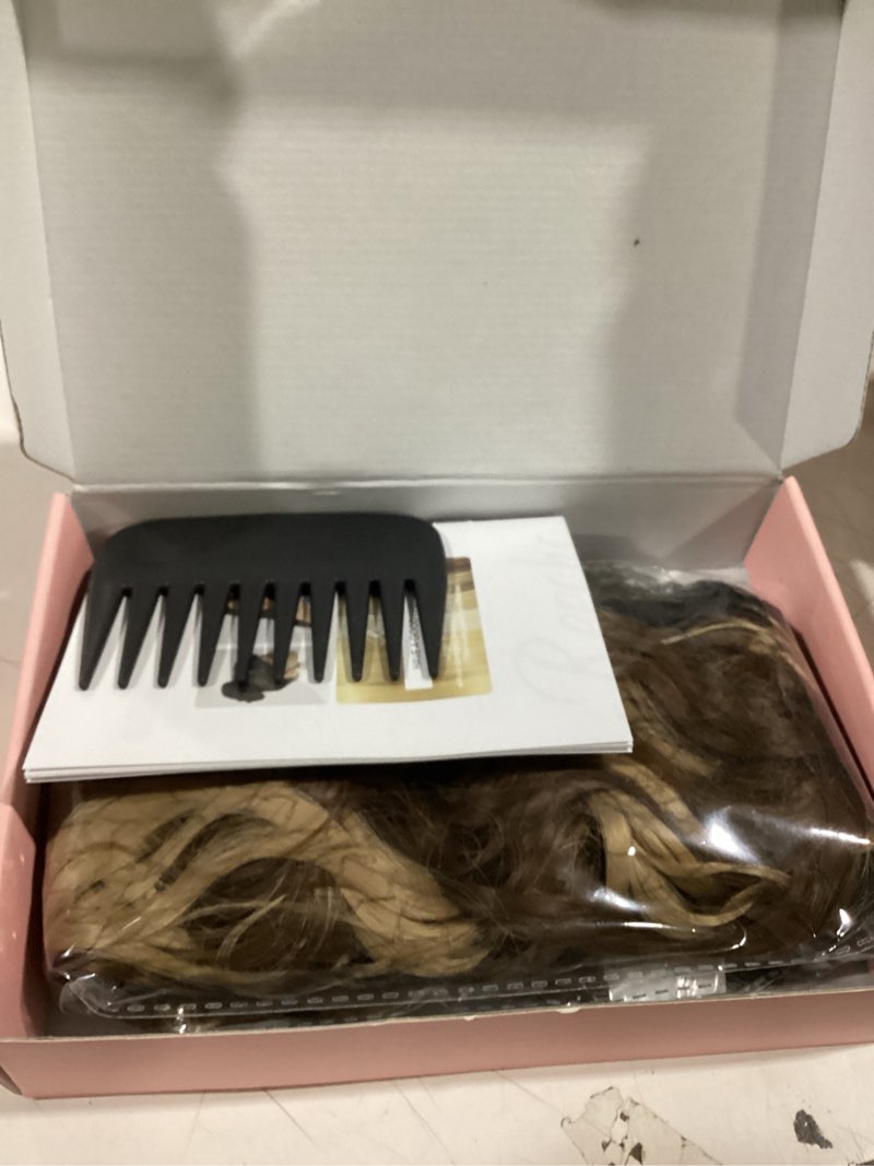 Condition photo showing Good Condition for reecho curly hair extensions, 4pcs 16 inch clip in hair extensions lace weft short curly extension clip ins invisible natural hairpieces for women, brown with deep blonde highlights brown with deep blonde highlights 16 inch