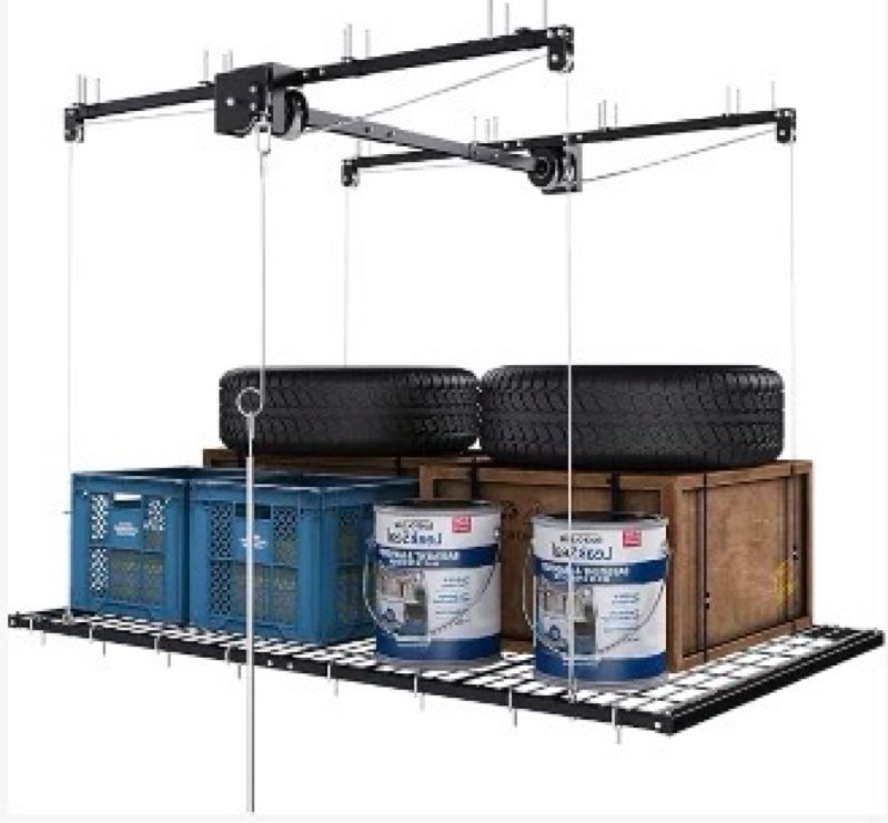 Overhead Garage Storage Rack for 10-12 ft Ceiling, Heavy-duty 4x4 FT Garage Ceiling Storage Racks wi