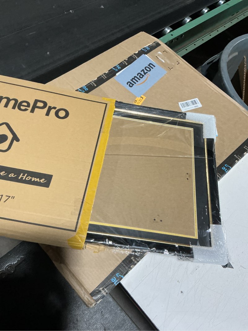 Condition photo showing Good Condition for 14x17 diploma frame with black over gold mat, 16x20 certificate frame, real wood with gold trim, black with tempered glass 14x17 with black over gold mat black