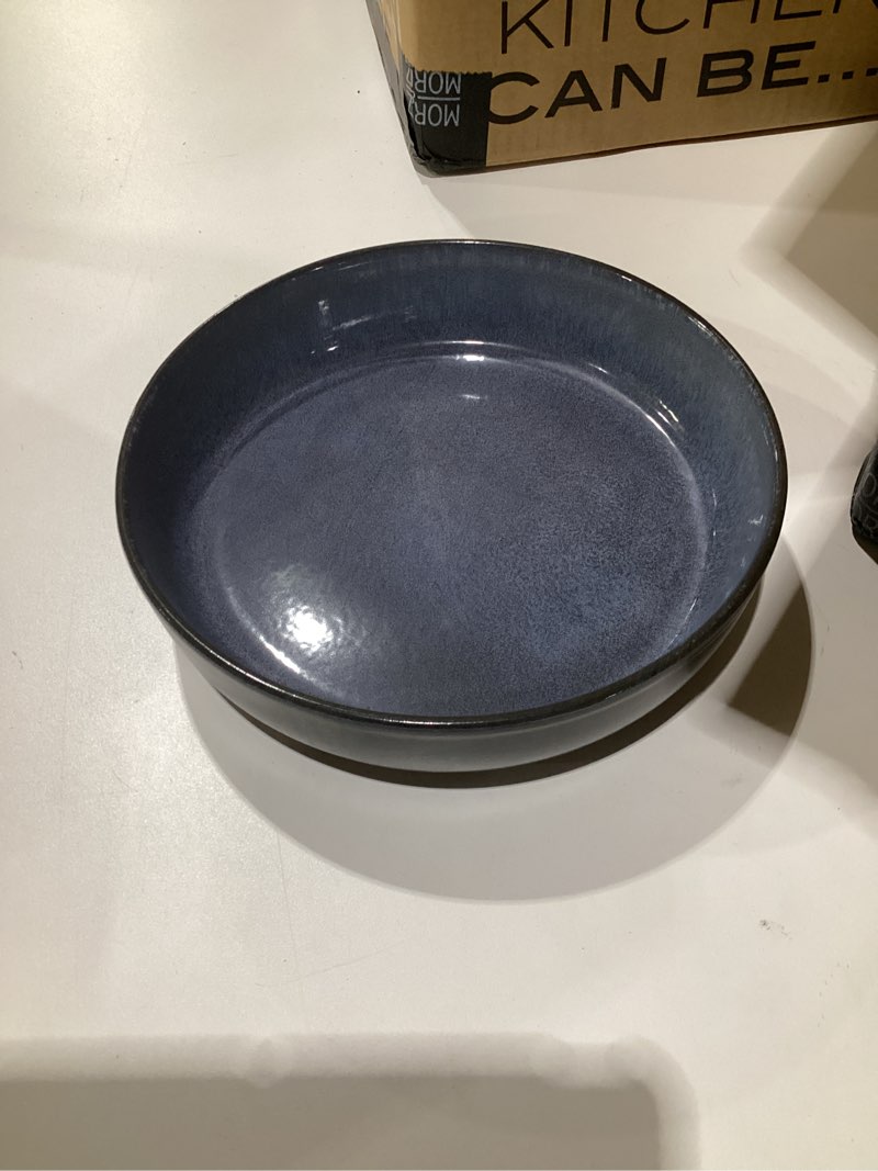 Condition photo showing Good Condition for Moritz & Moritz Solid 12-Piece Stoneware Dinnerware Set for 4 | Plate and Bowls Set with 4 Dinner Plates, Small Dessert Plates & Soup Bowls – Kitchen Dish Sets, Microwave & Dishwasher Safe, Blue