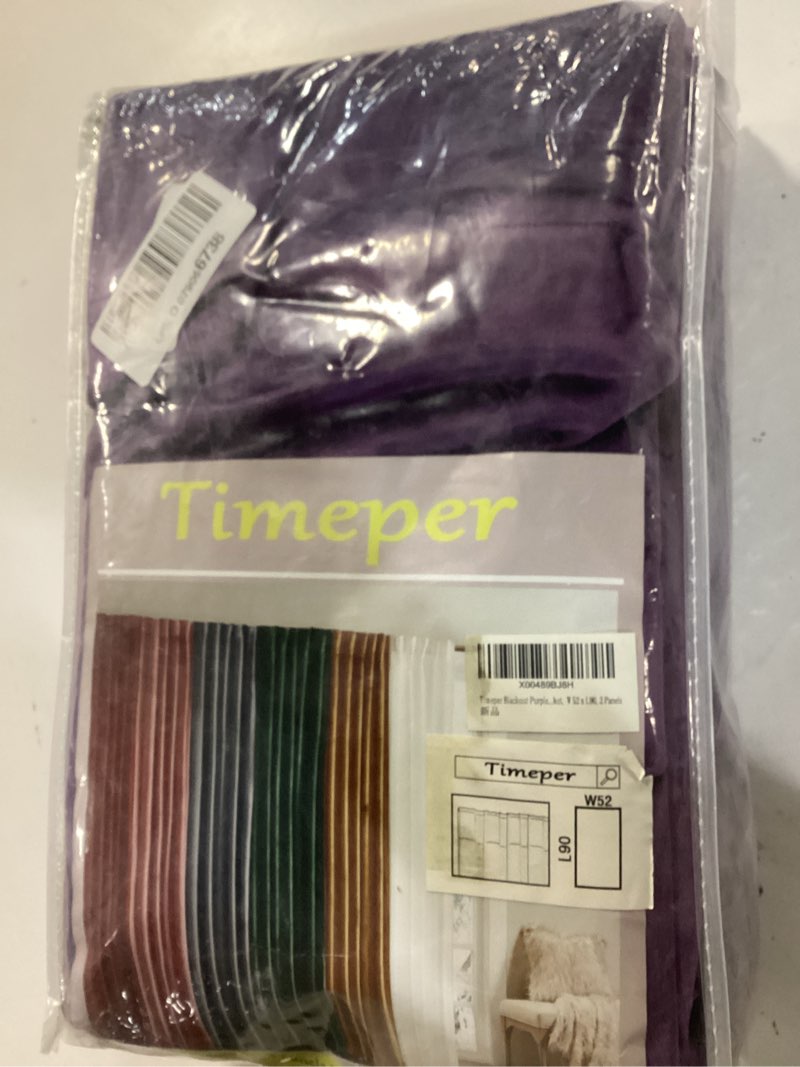 Condition photo showing New/Like New for Timeper Purple Velvet Curtains 90 inches 2 Panels, Light Blocking Curtains for Bedroom Living Room Thermal Insulated Luxury Super Soft Window Drapes,Back Tab & Rod Pocket,W52 x L90 inches