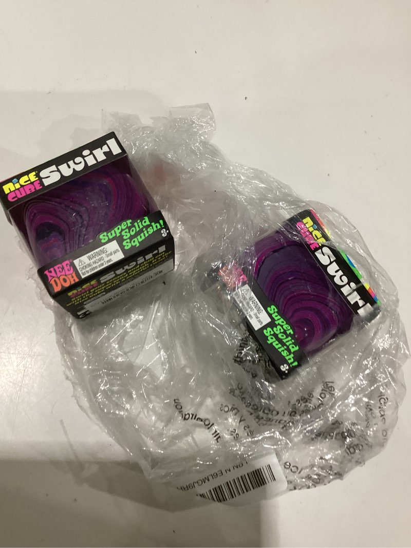 Condition photo showing Good Condition for schylling needoh nice cube swirl - sensory toy with a super solid squish - unique, swirling color blend - ages 3 and up - pink/white/purple; one cube per pack