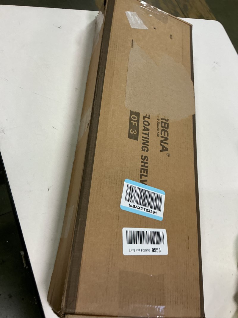 Condition photo showing New/Like New for Forbena Wood Floating Shelves for Wall 24 inches Long, Large Bathroom Hanging Shelves Set of 3, Wall Mounted Storage Shelf for Bathroom Bedroom Living Room Kitchen Closet (Natural Wood) 24 Inches Wood&diy