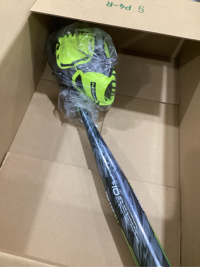 Condition photo showing As Is for youth t-ball set, 25” signature aluminum t-ball bat with -10 drop, foam core t-ball, 9” lightweight youth glove, vibrant graffiti print volt