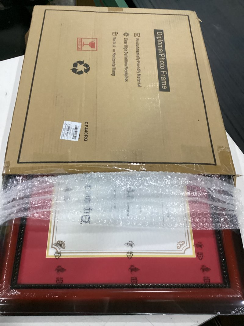 Condition photo showing New/Like New for gmframes 11x14 diploma degree frame with red mat or display 15x18 certificates without mat,solid wood,cherry finish with intricate black rope detail,uv protection acrylic cherry / red gold mat 15x18 for 11x14 with mat