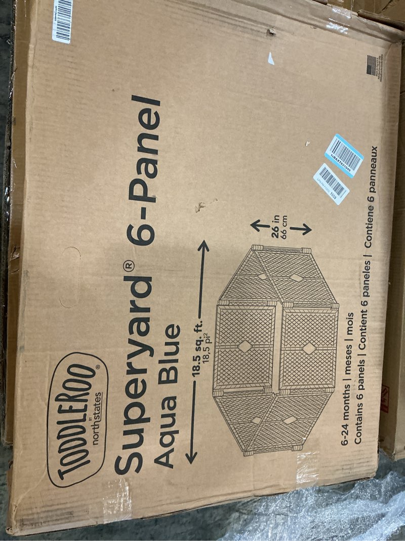 Condition photo showing Good Condition for Toddleroo by North States - Superyard Baby Play Yard: Freestanding 6 Panel Baby Playpen - Indoor or Outdoor Use - Made in USA - Encloses Up to 18.5 Square Feet - 26 Inches Tall - Aqua 6-Panel Aqua