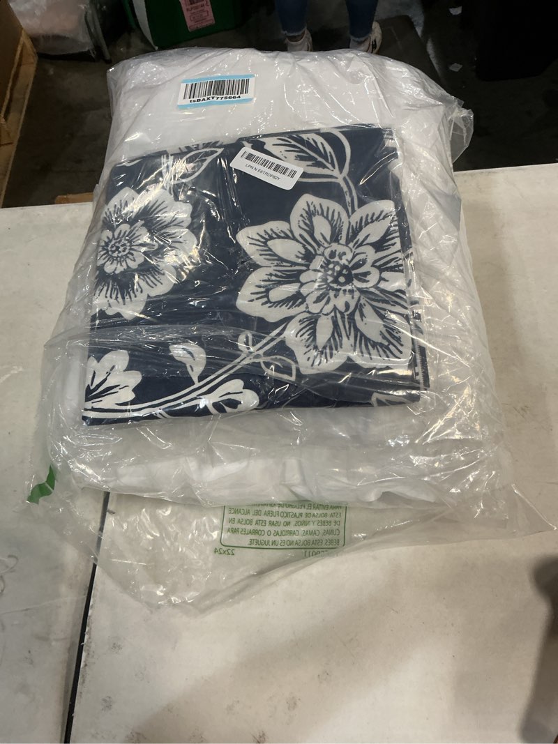 Condition photo showing Good Condition for lvtxiii outdoor pillows 20x20 inch, 2 pack large decorative square throw pillows with inserts for couch, bed, floor seating, patio furniture, elegant vines navy 20"x20"(with inserts) elegant vines navy