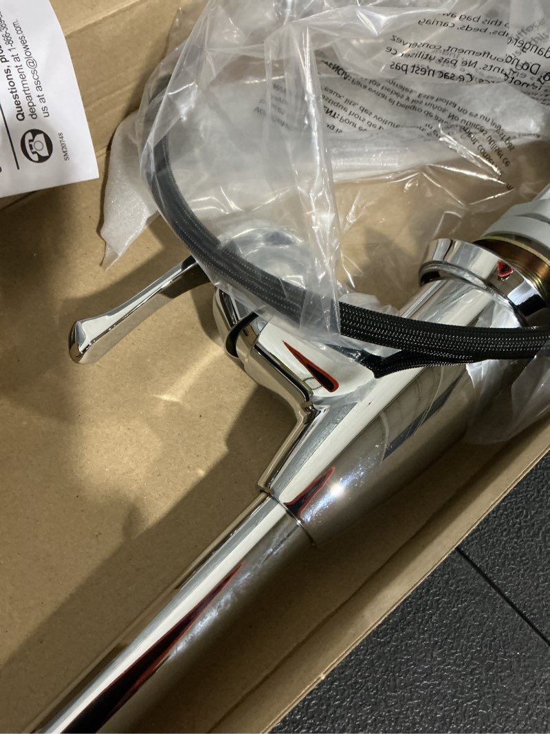 Condition photo showing As Is for project source tucker chrome single handle pull-down kitchen faucet with sprayer (deck plate included)