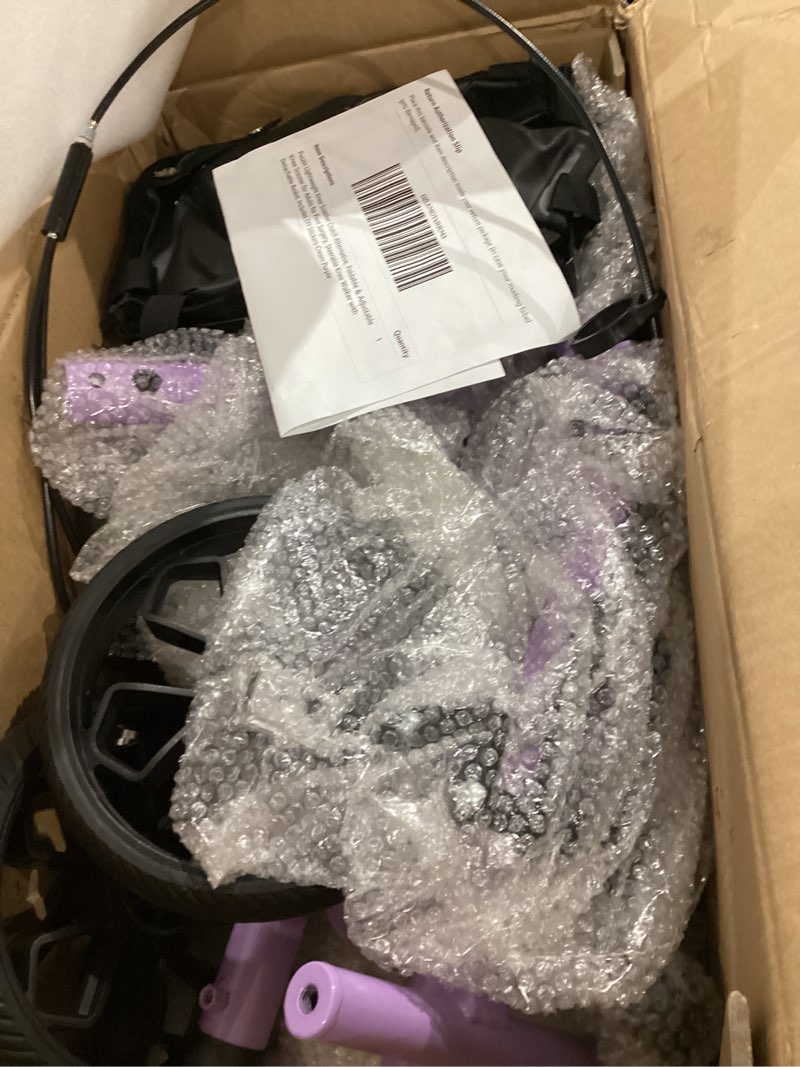 Condition photo showing As Is for lightweight knee scooter crutch alternative, foldable & adjustable knee scooter for adults for foot surgery, steerable knee walker with detachable basket, includes diy stickers-cream purple