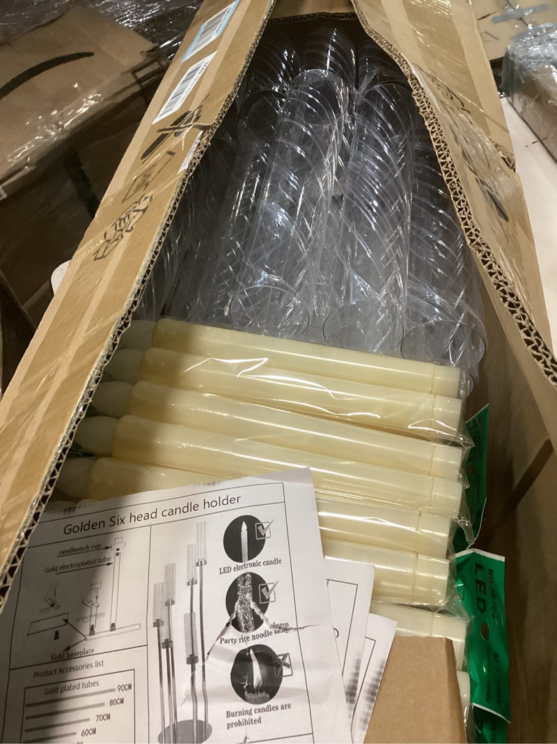 Condition photo showing Good Condition for Tandefio 4 Sets Acrylic Candelabra Centerpieces 46.5'' Tall Clear Candle Holders Pillar Taper Candlestick with Lampshades 6 Arm Floor Candelabra Stand for Wedding Christmas Ceremony Dinner Party