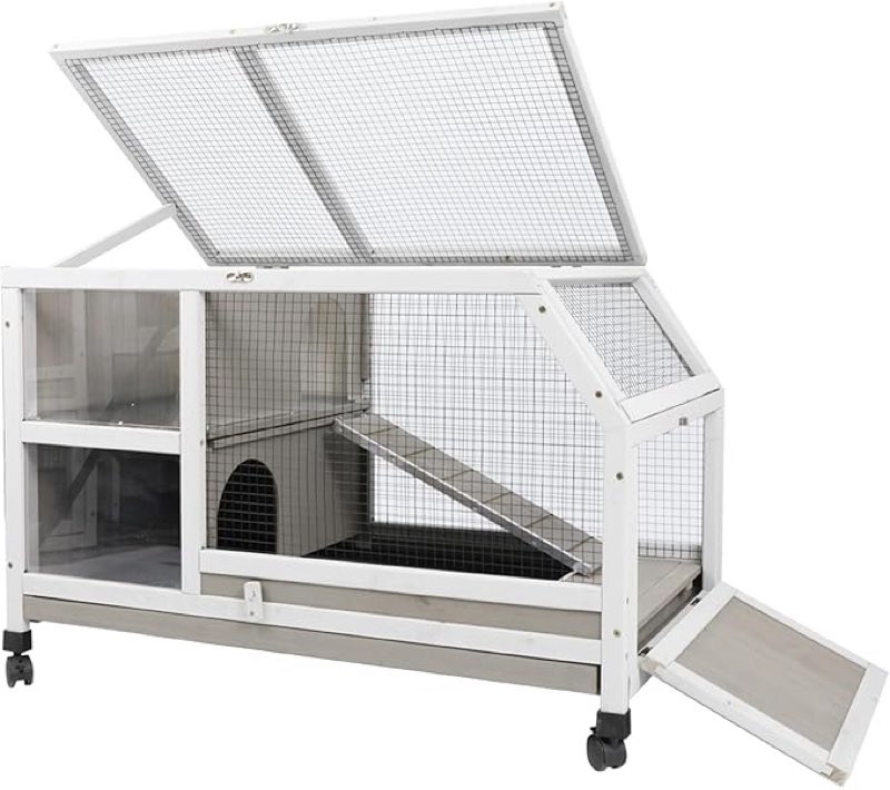 (similar) indoor rabbit hutch - 36''l outdoor wooden bunny hutch with wheels rabbit cage guinea pig cages removable pull out tray, ramp, hideout, small animals pet house hamster ferret for bunny cage
