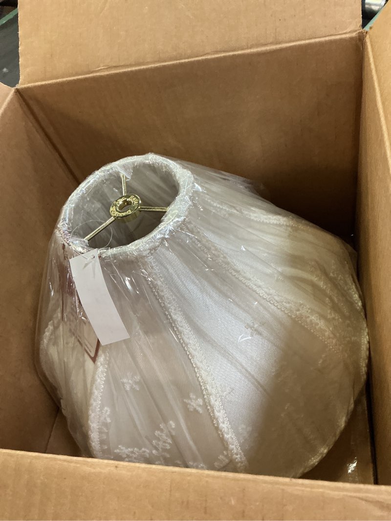 Condition photo showing New/Like New for royal designs, inc. vs-1001-13wh victorian scalloped fringe lamp shade, 4 x 13 x 10, white, no assembly required