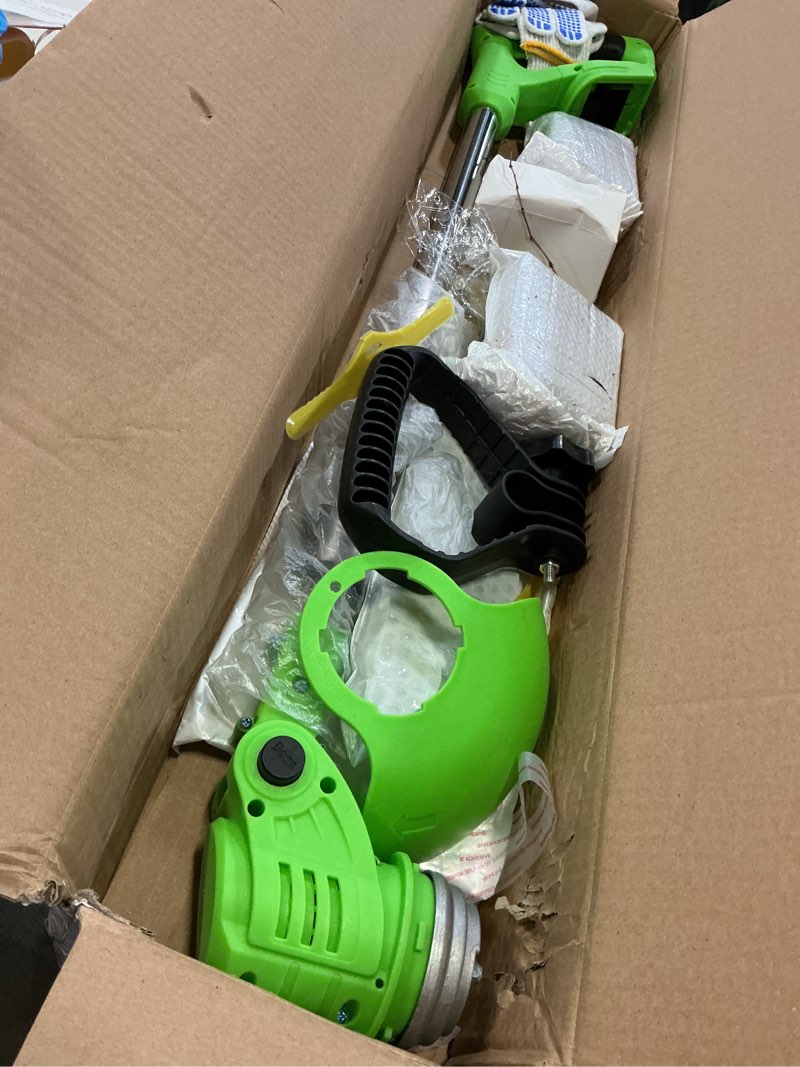 Condition photo showing Good Condition for weed wacker, electric weed wacker brush cutter with 2 x 21v battery and charger 3-in-1 grass cutter with 90° adjustable head cordless weed wacker weed wacker for gardens, park, lawns. green