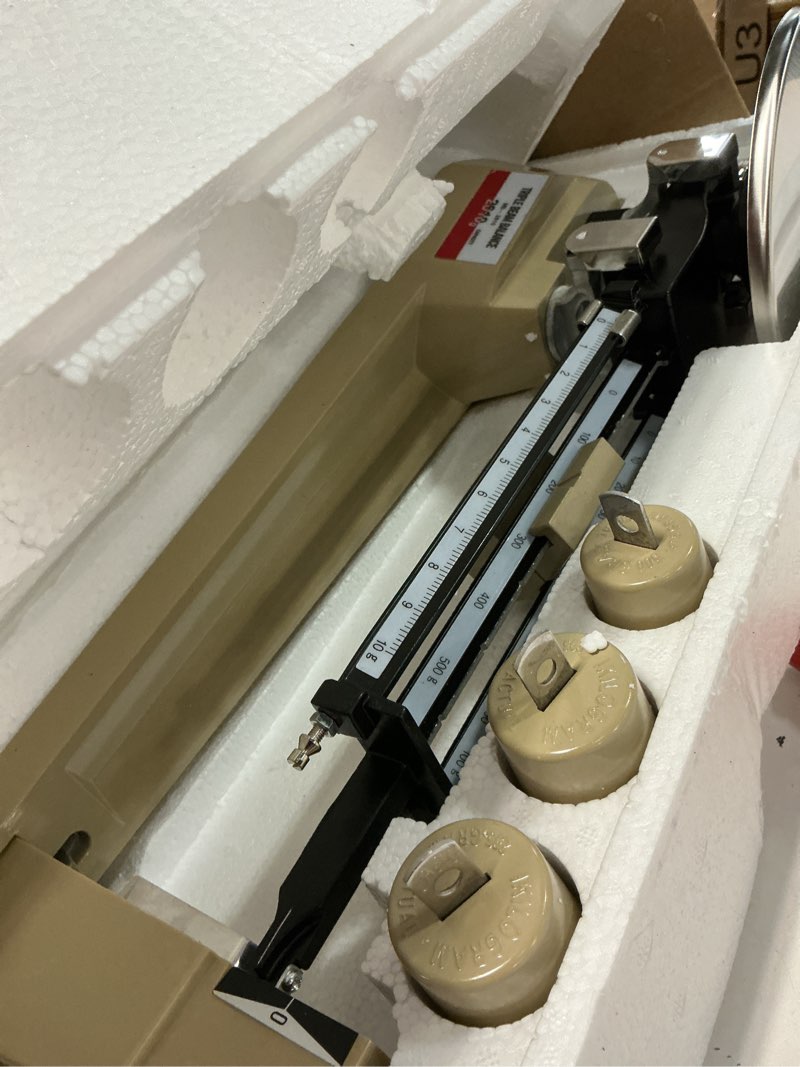 Condition photo showing Good Condition for QWORK Triple Beam Mechanical Balance, 2610g/0.1g Lab Analytical Weight Set, Triple Beam Scale with Zero Adjustment Knob, No Need Battery 1 Pack