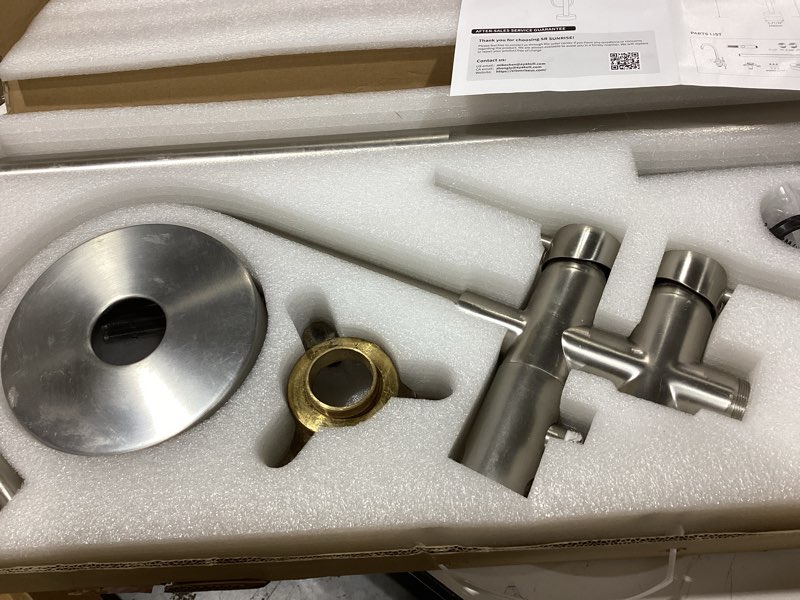 Condition photo showing New/Like New for delta faucet trinsic floor mount tub filler - freestanding roman tub spout with handheld shower - flexible shower hose - double check valves - stainless, t4754-ssfl (rough sold separately)