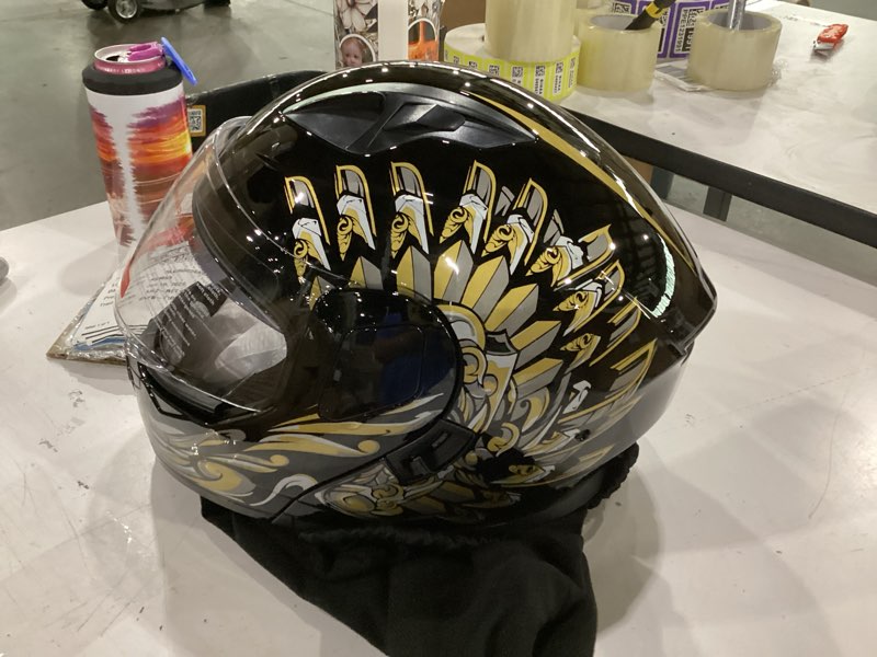 Condition photo showing Good Condition for sanqing modular motorcycle full face helmet,flip up dual visor sun shield dot approved motorbike helmet for dirt bike atv street bike scooter moped cruiser street cruiser golden feather medium
