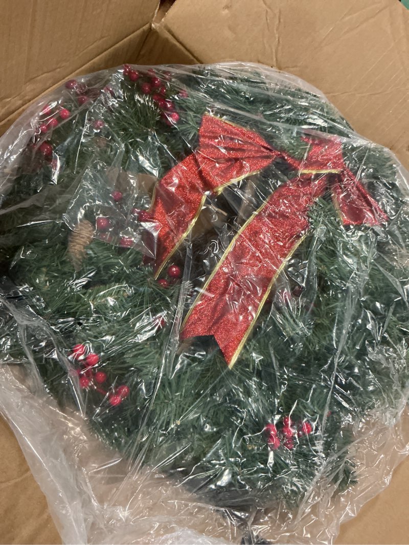Condition photo showing Good Condition for Christmas Wreath Front Door Wreath - 24 Inch Outdoor Christmas Wreath Large Winter Wreath Holiday Xmas Christmas Decoration DiliComing 24IN Red
